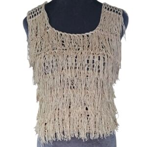 O&O Boho Goddess Tiered Fringe Cropped Vest Tank Top Sz.Small